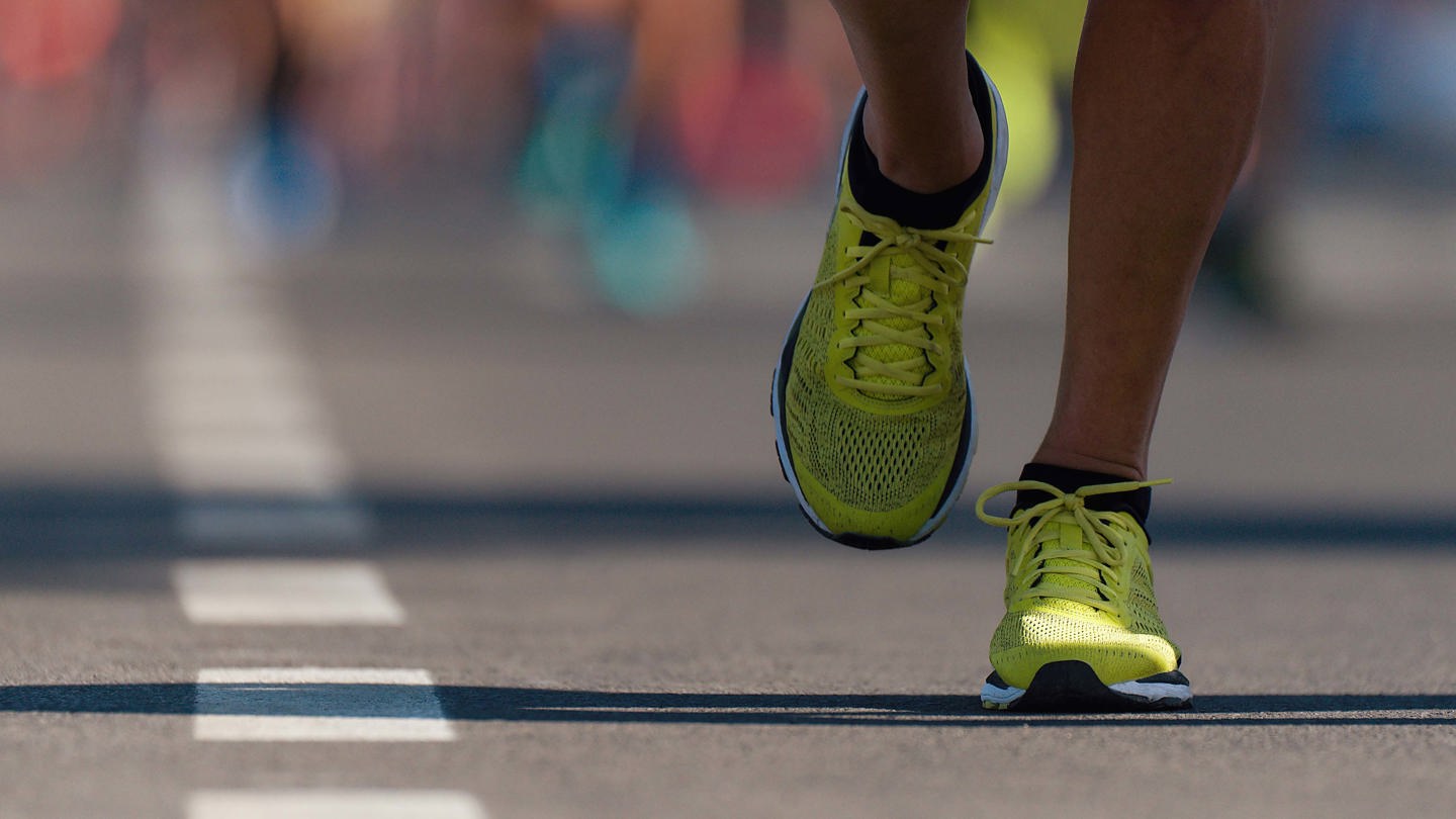 Closeup of running feet