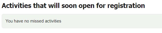 Screenshot of a page with the heading "ACtivities that will soon open for registration"