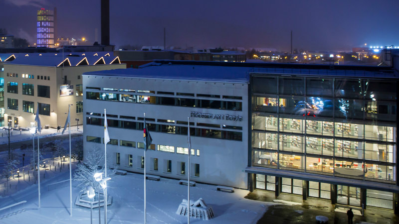 Evening view over campus during winter