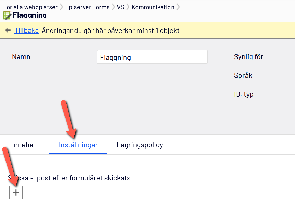 Fliken Inställningar för formulär