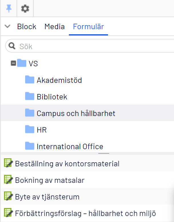 Leta upp ditt formulär i gränssnittet