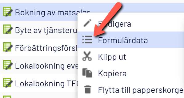 Menyvalet formulärdata