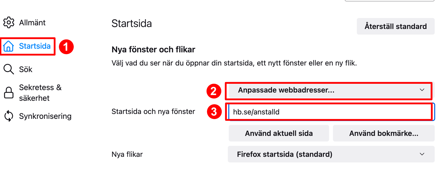 Lägga till Personlig startsida som startsida i webbläsaren - Firefox (Mac)