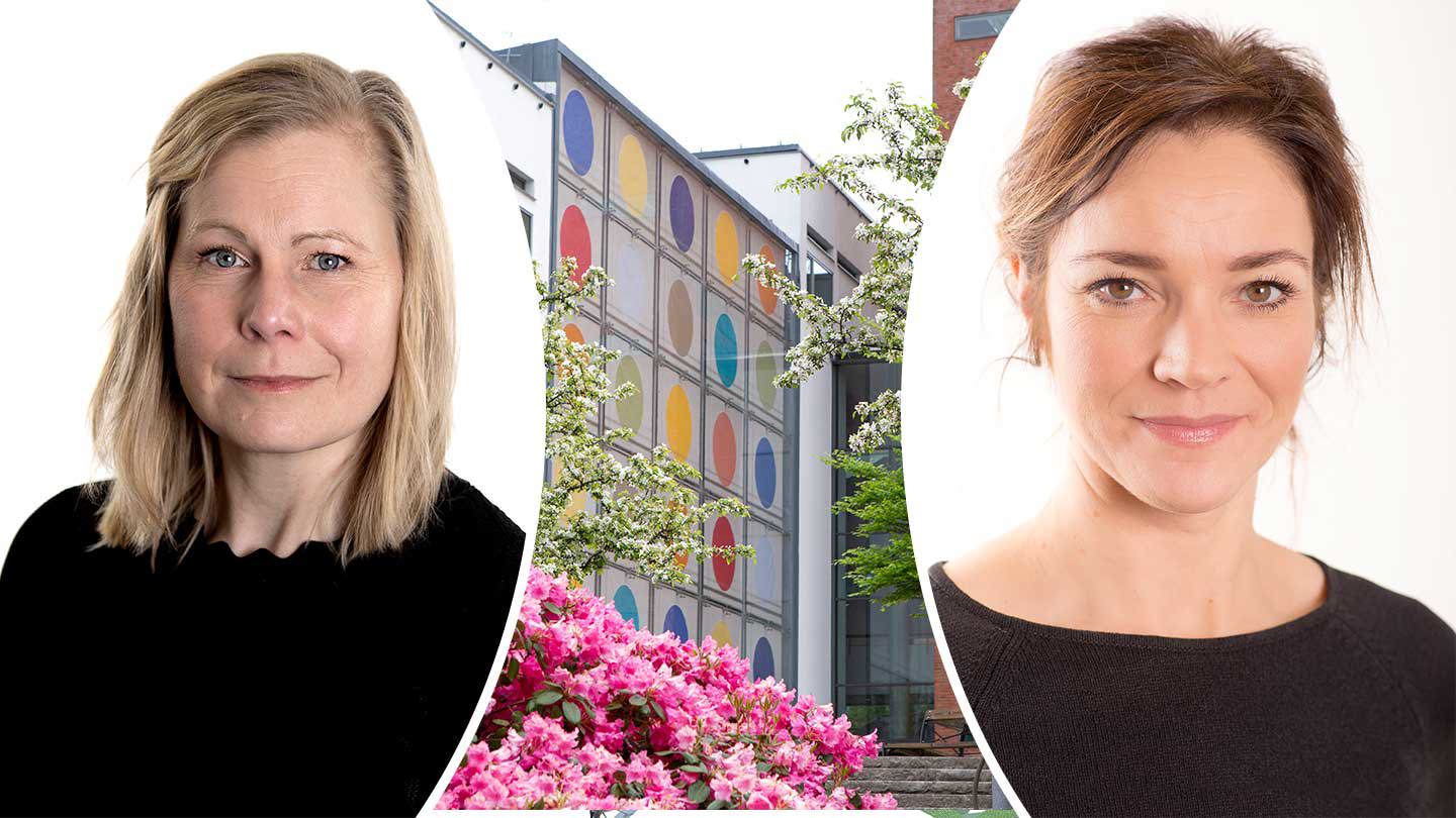 Collage med Högskolan i Borås och foton på Charlotta Thodelius och Tora Nord