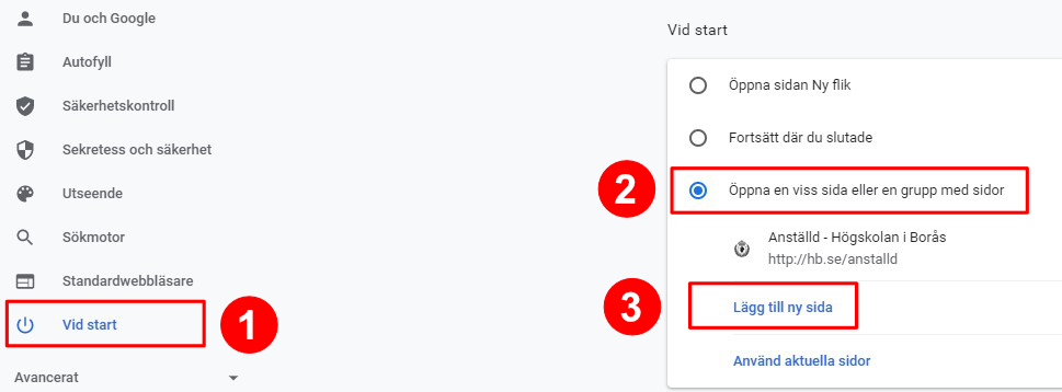 Lägga till Personlig startsida som startsida i webbläsaren - Chrome (Windows)