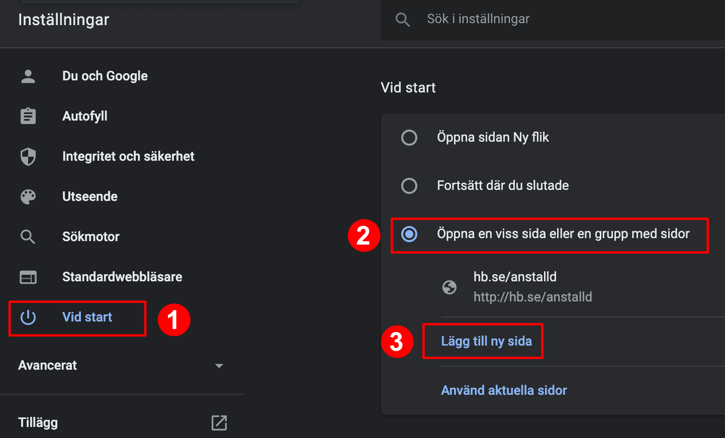 Lägga till Personlig startsida som startsida i webbläsaren - Chrome (Mac)