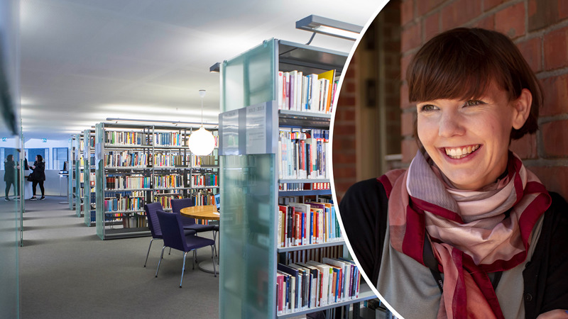 Julia Pennlert och böcker i bibliotek