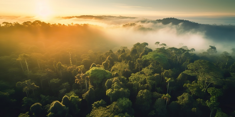Sunset over rain forest