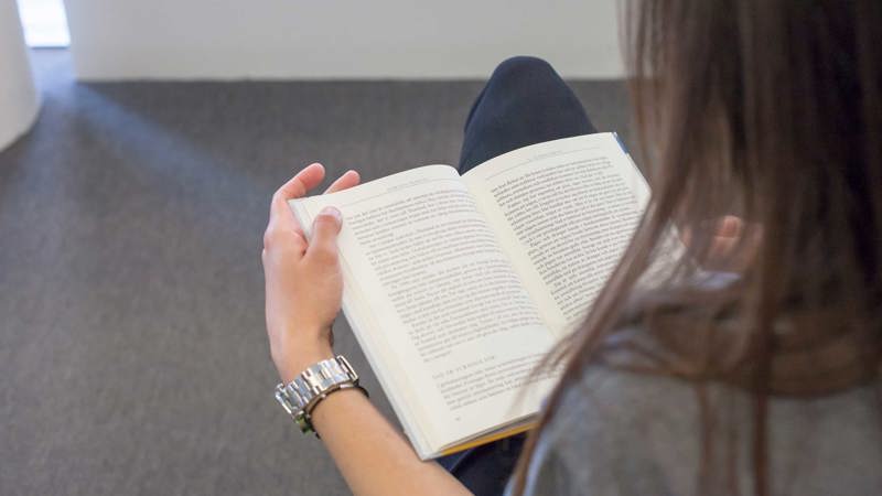 Closeup of person reading a book