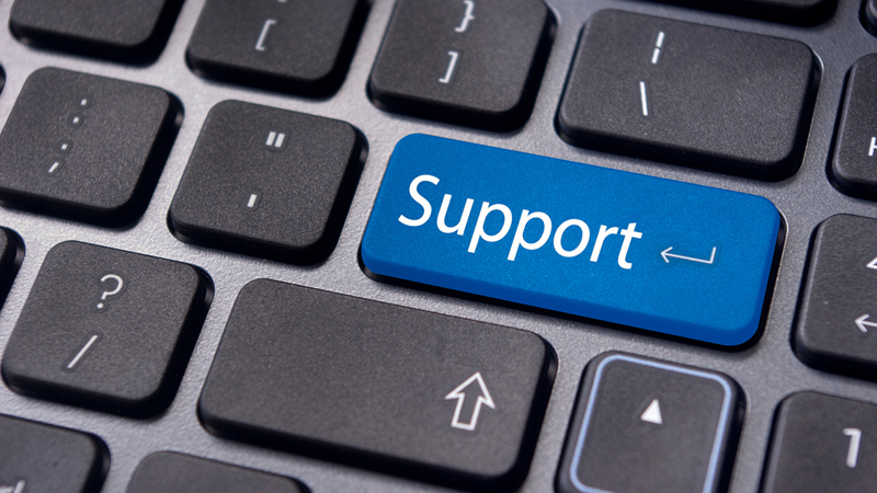 datorknapp med texten support